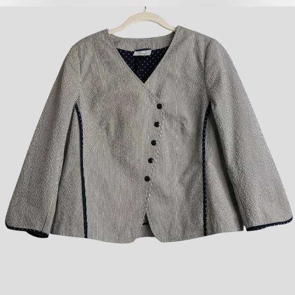 Akris Punto Striped Cotton Blazer Sz. 14 Luxury Designer Swiss Tailored Jacket - Picture 1 of 7